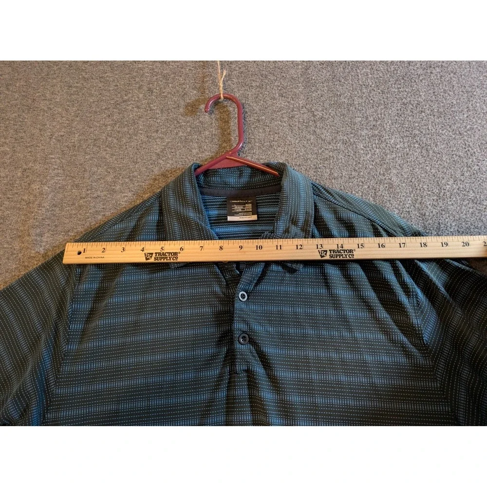 Nike Shirt Men's Golf Polo Dri Fit Blue‎ Stripe Collared Logo Size Large